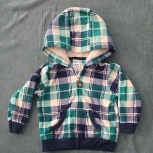 Carter's Blue and Green Plaid Hooded Sweatshirt